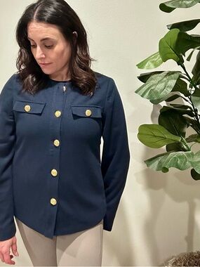 41 Hawthorn Navy Textured Button-Front Jacket with Gold Buttons